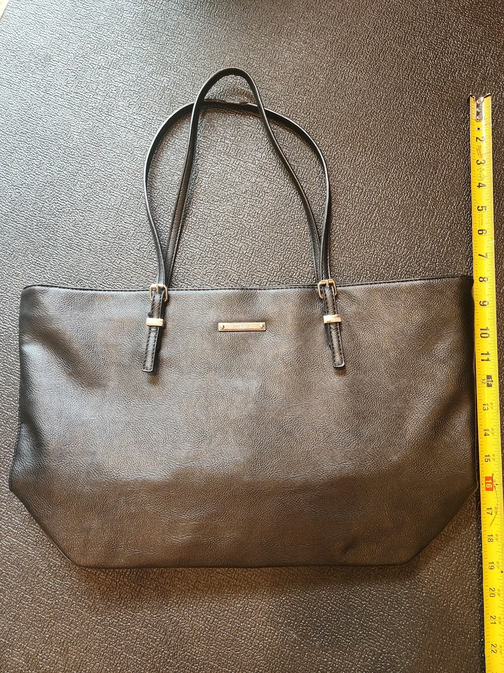 Nine West Black Faux Leather Tote with Slim Straps